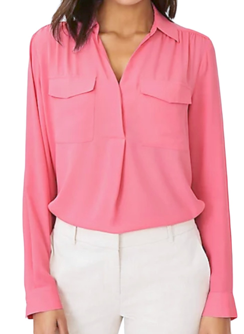 NEW ANN TAYLOR PINK LONG SLEEVE CAMP SHIRT TOP SIZE XS